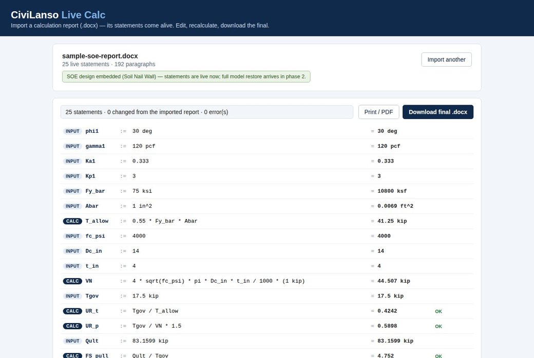 CiviLanso Live Calc screenshot