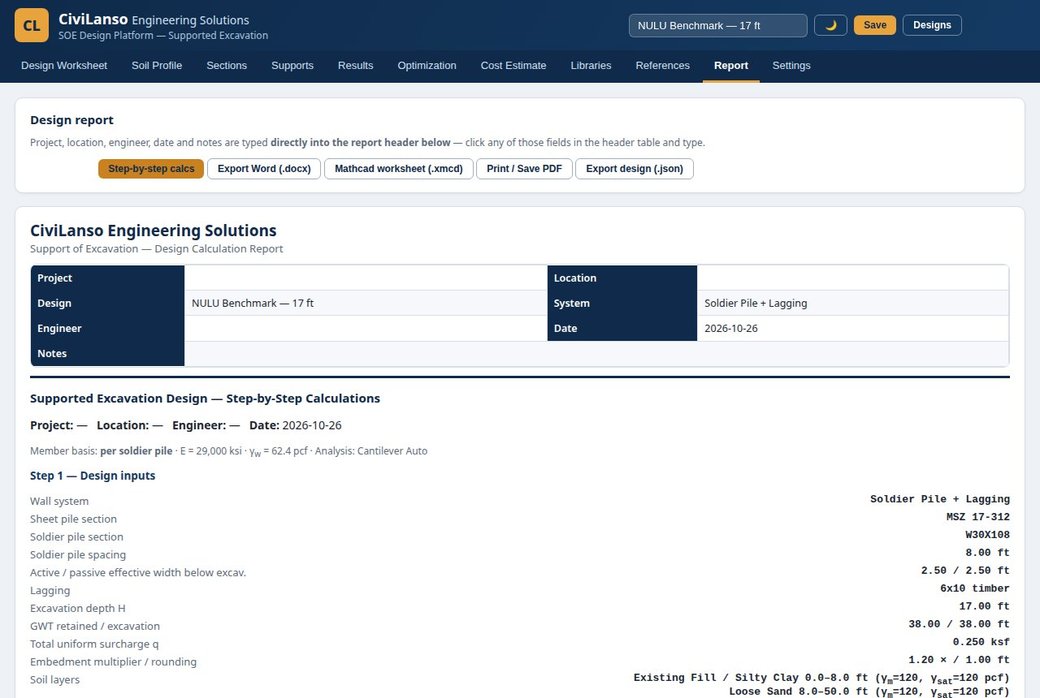 The branded Word report — every calculation step by step